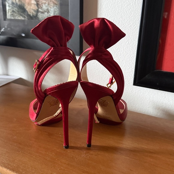 Charlotte Olympia Red Satin Bow Heels - Picture 3 of 6